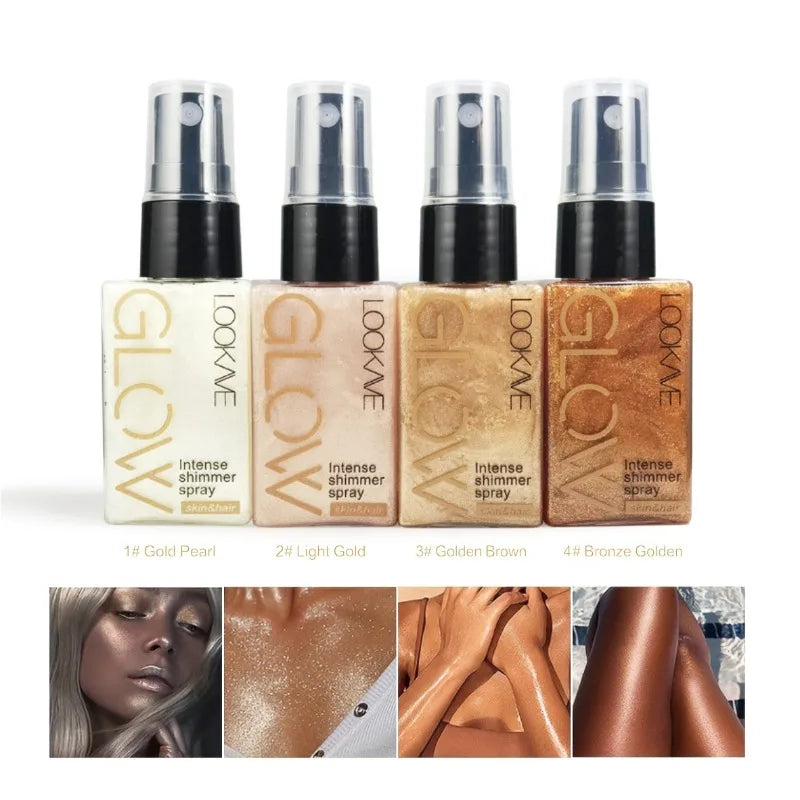 Shimmer Oil Spray Waterproof Long Lasting Moisturizing Gold Bronze Contour Brightening for Face Body Sparkle Liquid Highlighter