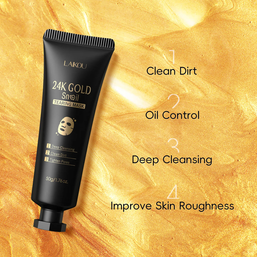 LAIKOU 24K Gold Snail Collagen Peel Off  Tearing Face Mask Deep Cleansing Remove Blackhead Face Care 50g